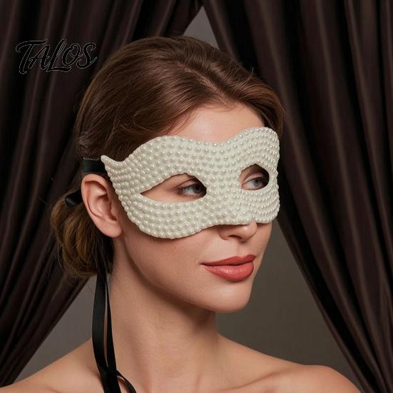 Adjustable Party Masks Halloween Half Face Masquerade Mask, Pearl Decor Venetian Luxurious Evening Elegant Costume Accessory for Stage Show