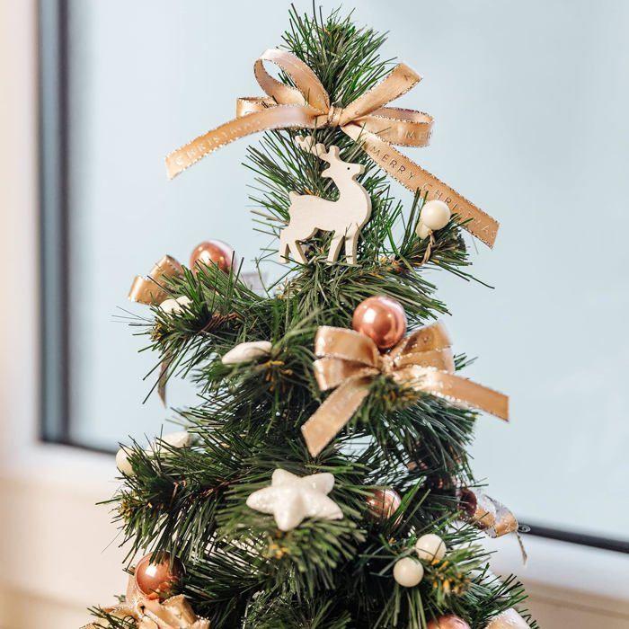 Sapin de Noël artificiel - CREHOM - Mini sapin - 50 cm - Vert foncé - Support en jute