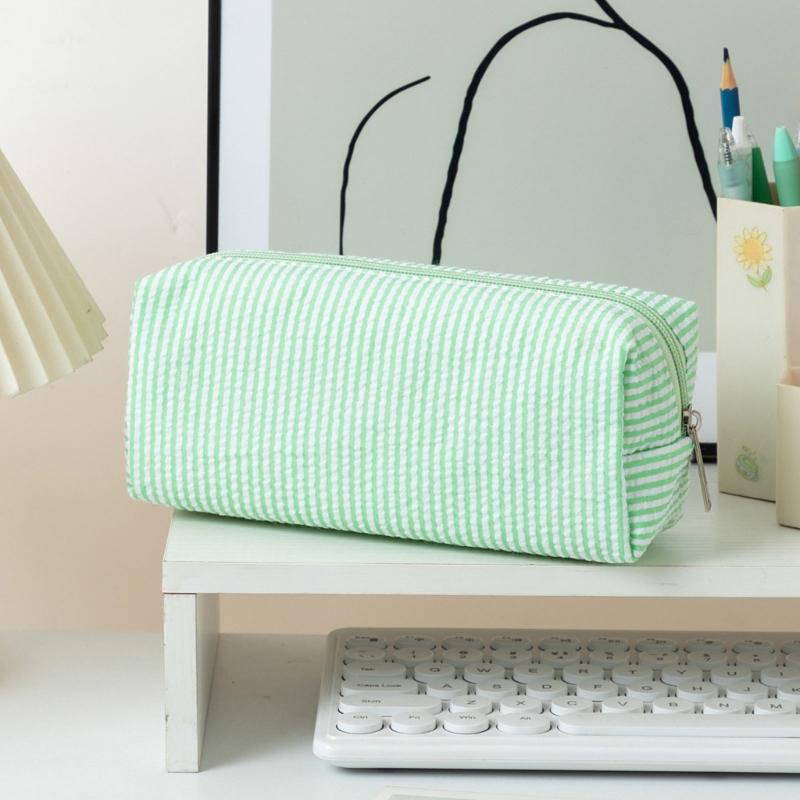 Multiunction Striped Pencil Case Water Resistant Polyester Pen Pouches Travel Cosmetics Bag For School Office Supplies