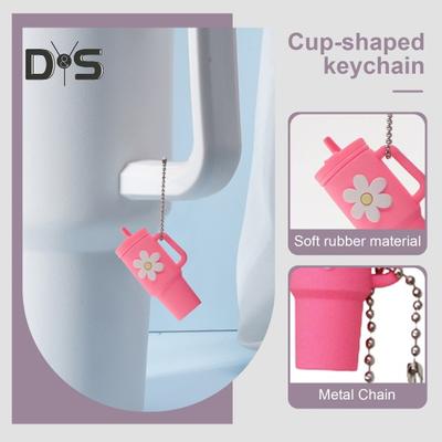 Milk Tea Cup Decoration Floral Print Keychain Pendant Food Grade Silicone Vibrant Color Mini Mug Shape Keychain Charm