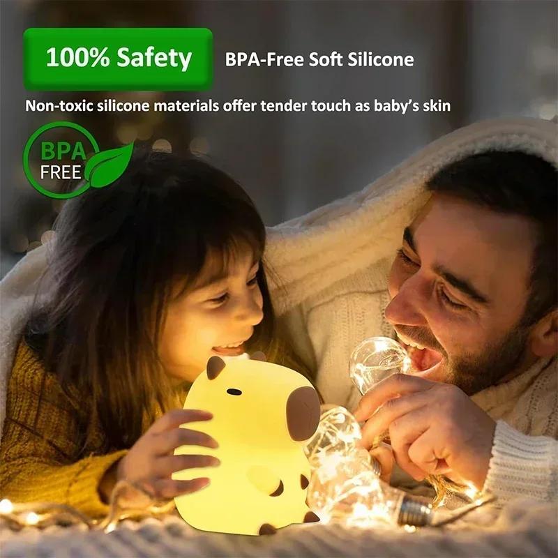 Capybara Night Light for Kid Silicone Baby Nursery Lamp Dimmable Squishy Touch Bedside Lamps Adorable Rechargeable Animal Lights