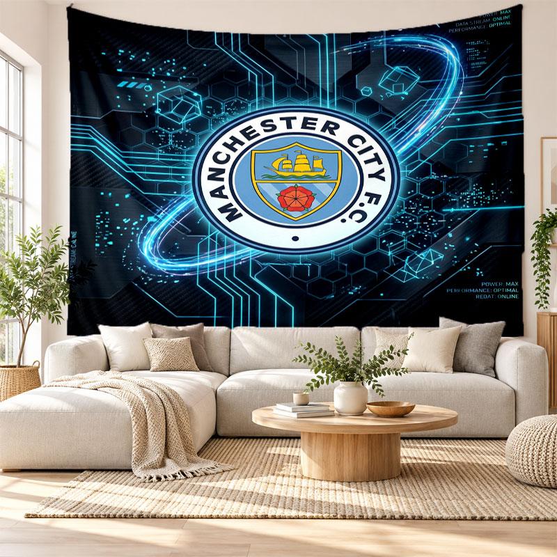 Manchester City Wall Tapestry, Soft Fabric Wall Hanging, Decorative Backdrop For Bedroom Home Wall Art