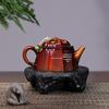 Handmade Yixing Purple Clay Six-sided Kung Fu Tea Set with Antique Copper Shell-fired Finish