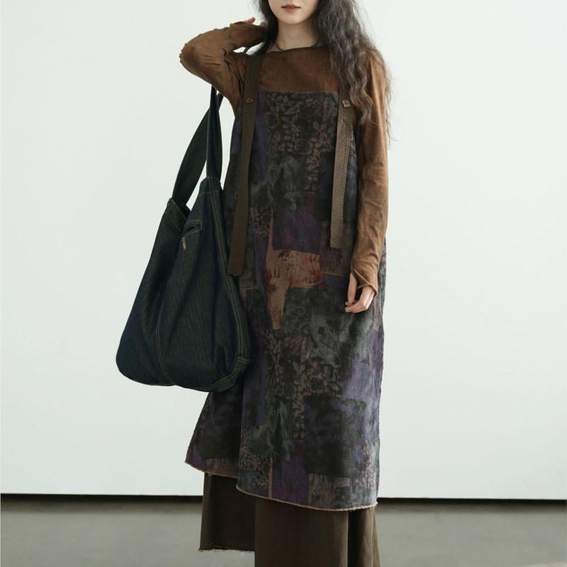 Johnature Women Vintage Dresses Print Floral Spring Patchwork Chinese Style High Quality Dress