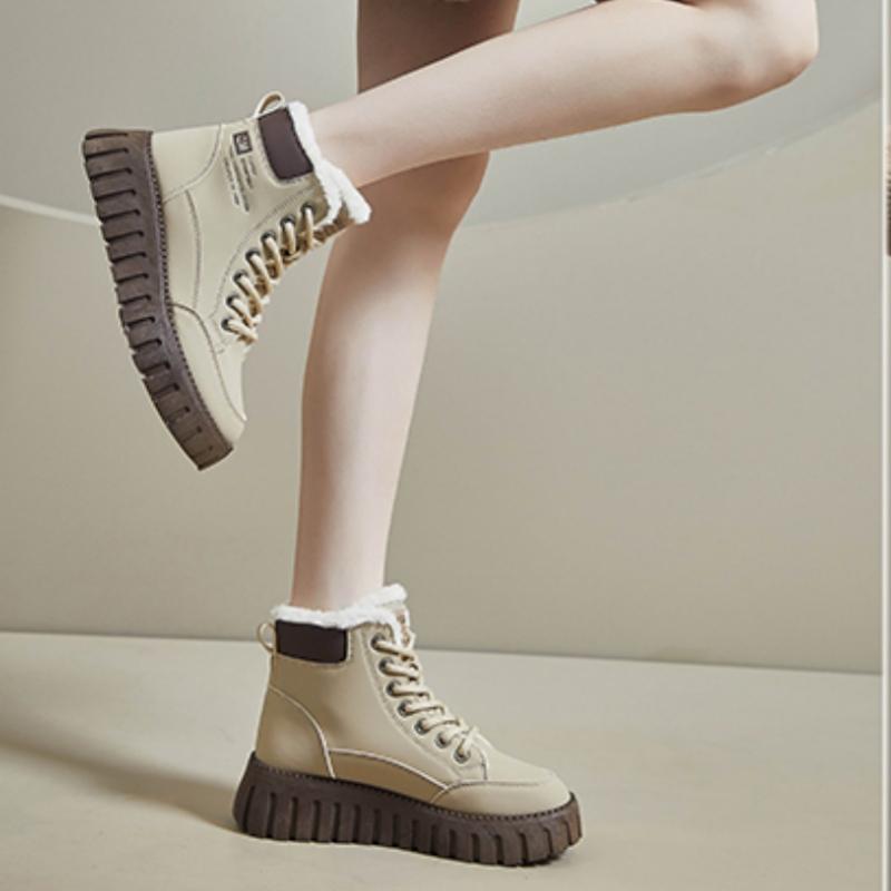 Winter New Style Comfortable Warm Fashionable Short Boots Simple Non-slip Lace-up Slim Casual Sports Riding Boots Platform Boots