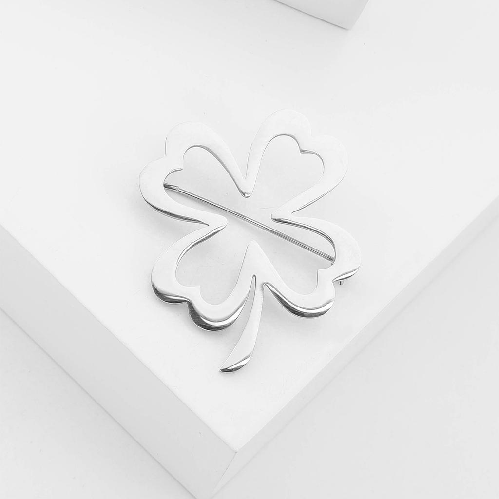 Stylish Stainless Steel Four Leaf Clover Brooch for Women Unisex Plant Pins Event Party New Gifts Jewelry Decoration Accessories