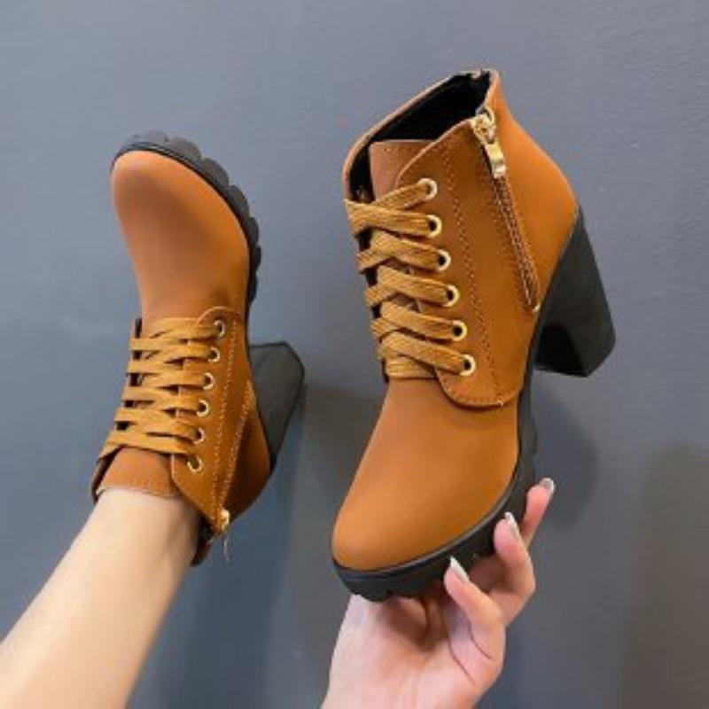 Large size spring and autumn new thick heel high heel Martin boots women's strap belt buckle ankle short boots