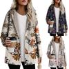 Felpa con cappuccio calda da donna con tasca, manica lunga, cerniera, cappotti vintage, giacca casual in pile floreale