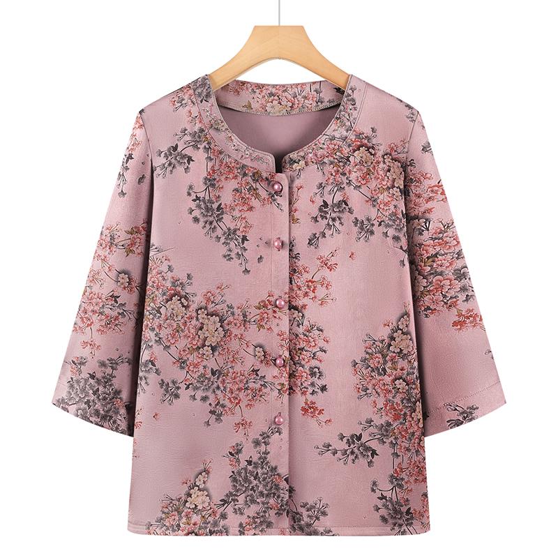 

2026 Floral Summer Blouse for Middle-Aged Women: Youthful and Stylish for Moms and Grandmas 5XL for 142-160 jin