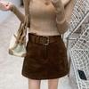 Korean Retro Maillard Suede A-Line Plus Size Skirt - Women's Loose Fit for Spring/Autumn