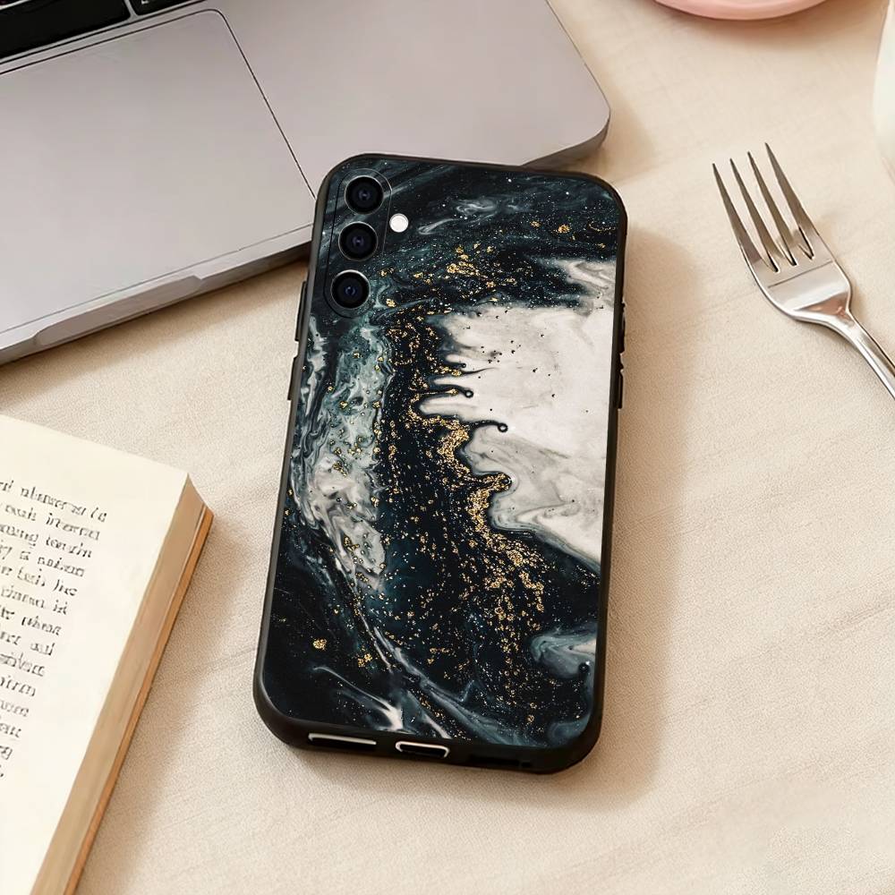 Marble Art Black Gold Phone Case Black Silicone Soft For Samsung Galaxy A73,A72,A71,A70,A53,A52,A51