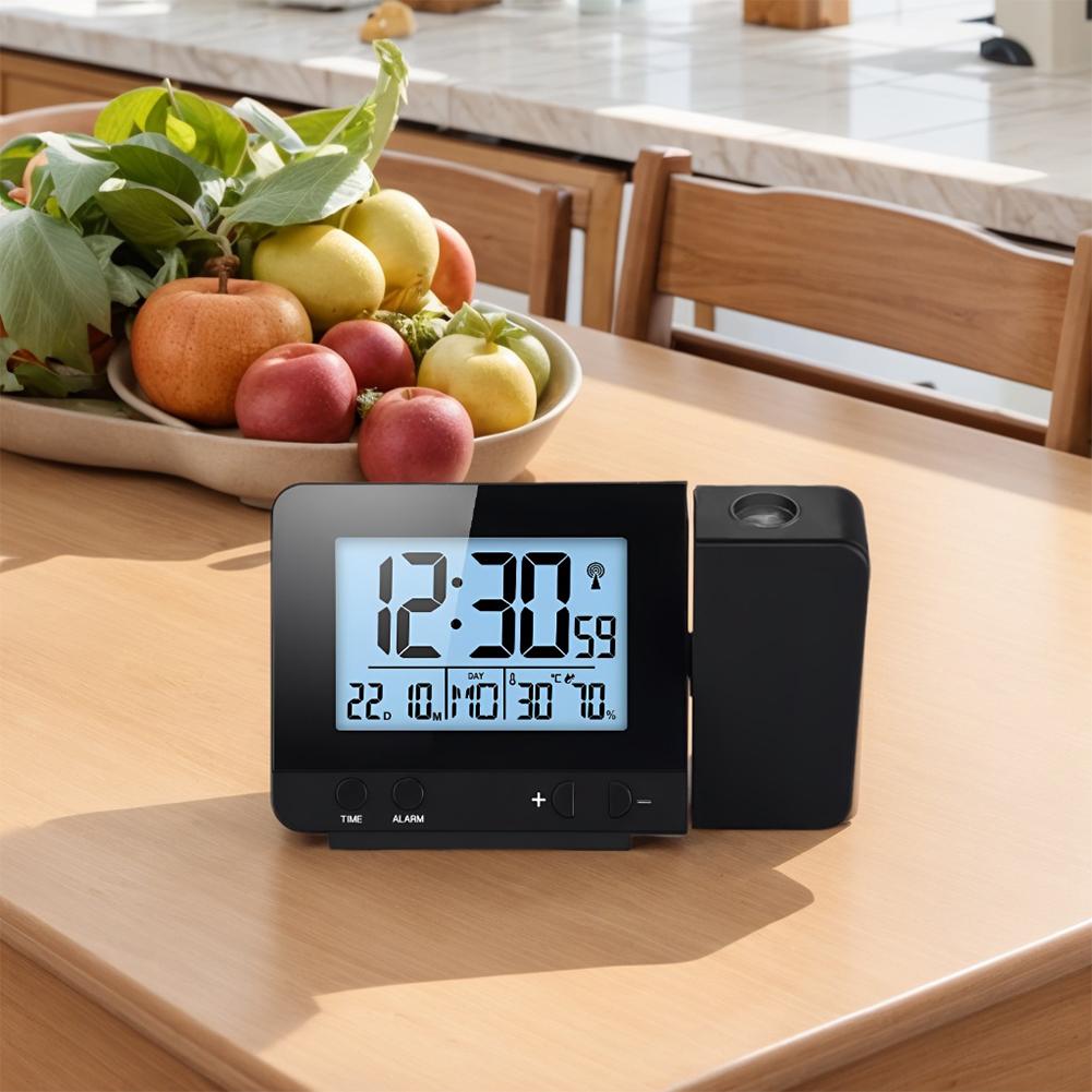 Projection Alarm Clock Backlight Desk Clock 180° Rotatable Projector 12/24H USB Charger 4-Level Brightness Dimmer for Bedroom