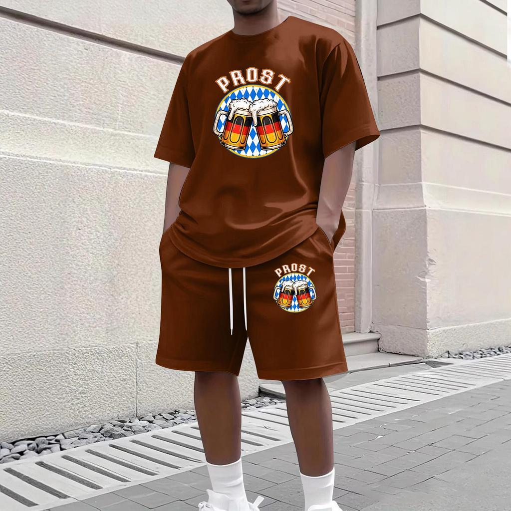 Men's Casual Two Piece Set Short Sleeve Crew Neck T Shirt and Shorts with Graphic Print Comfortable Fit Lightweight Fabric