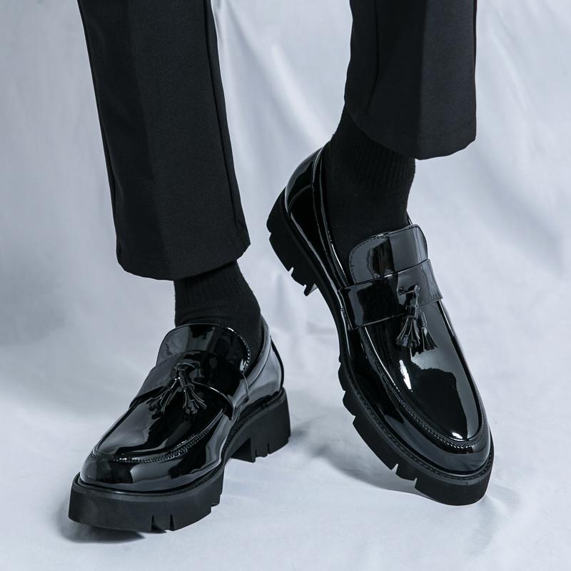 Men Loafers Street Style Classic Thick Sole Platform Height Increase Black Formal Business Wedding Dress Prom Blazers Tuxedo Party Shoes Large Size