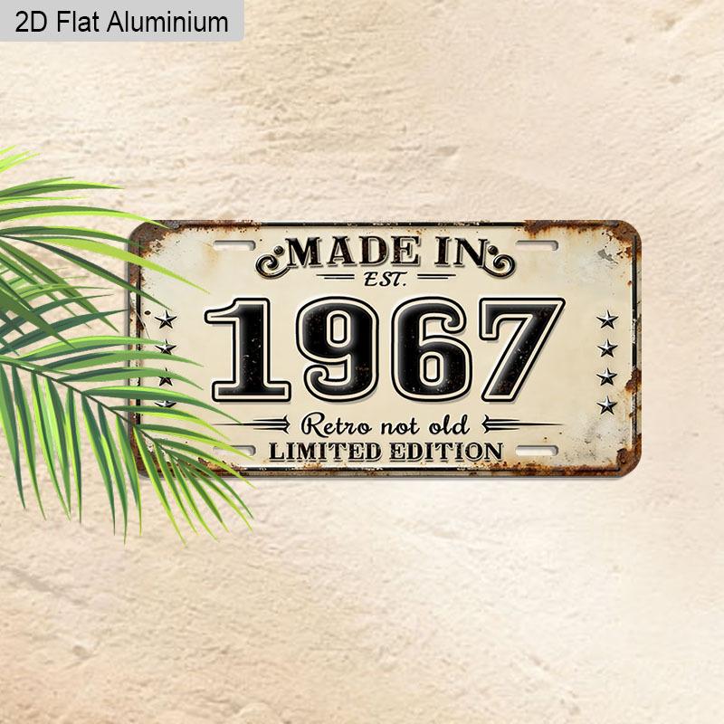 2D Flat 1pc 12''x6'' Durable Aluminum Decorative Sign, "MADE IN 1967 Retro Not Old" Vintage License Plate Style Wall Art, Perfect for Birthday
