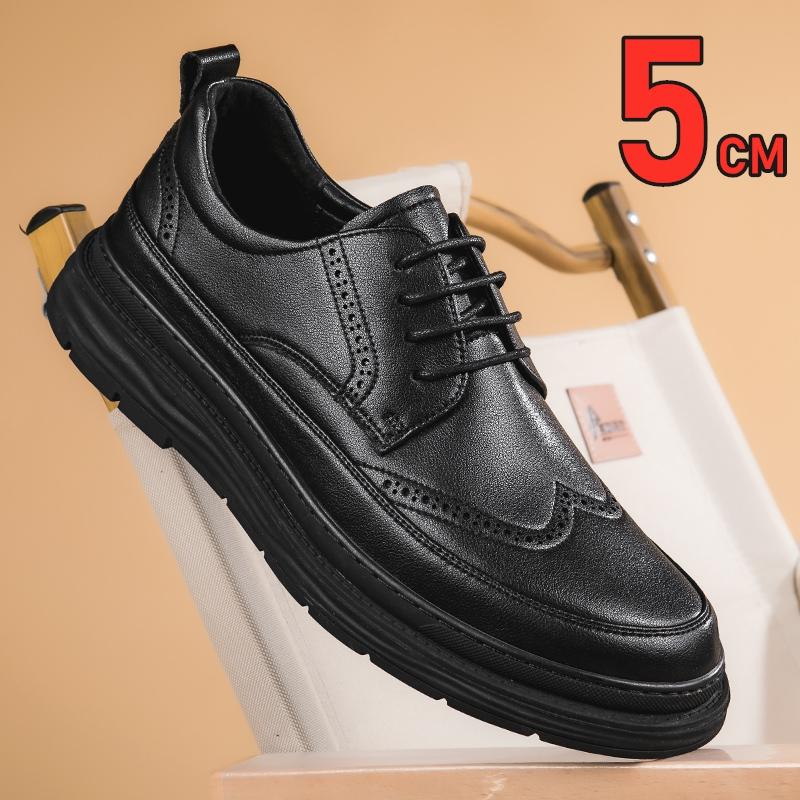 Fashion Men's Brogue Shoes Oxford Uniform Dress elevator Shoes Cow Leather Lace Up 5CM Height Increase Casual Leisure Business Shoes