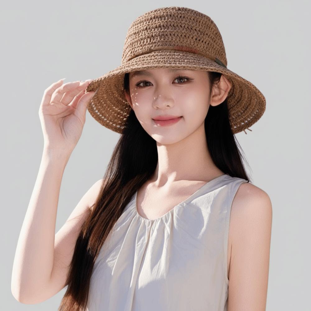 Wide Brim Sunscreen Bucket Hat Large Fisherman Hat Elegant Straw Weave Sun Hat Outdoor