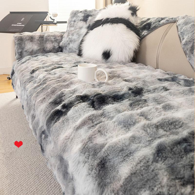 Gradient Bubble Faux Rabbit Plush Sofa Cushion Thick Anti-Slip Sofa Cover For Autumn And Winter Cozy Home Decor For Living Room