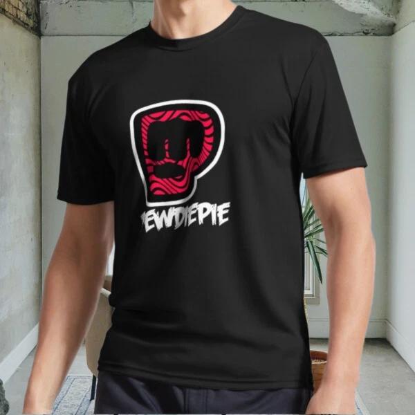 New pewdiepie Active Logo Men s Black T shirt Funny Size S to 5XL S
