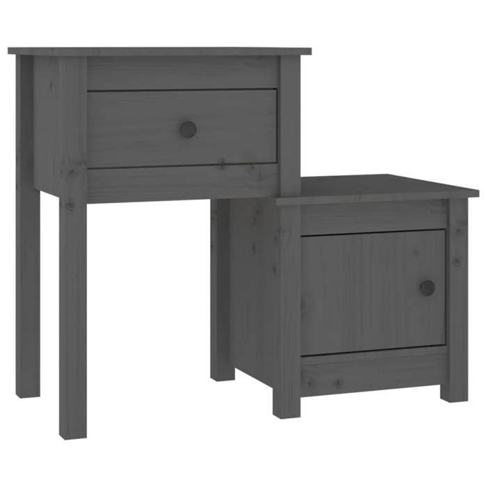Table de chevet - Maison Exclusive - Gris - Bois de pin massif - 1 tiroir et 1 porte