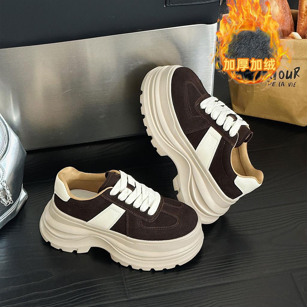 Frosted leather platform muffin shoes women's autumn new versatile fashion casual height-increasing sports shoes
