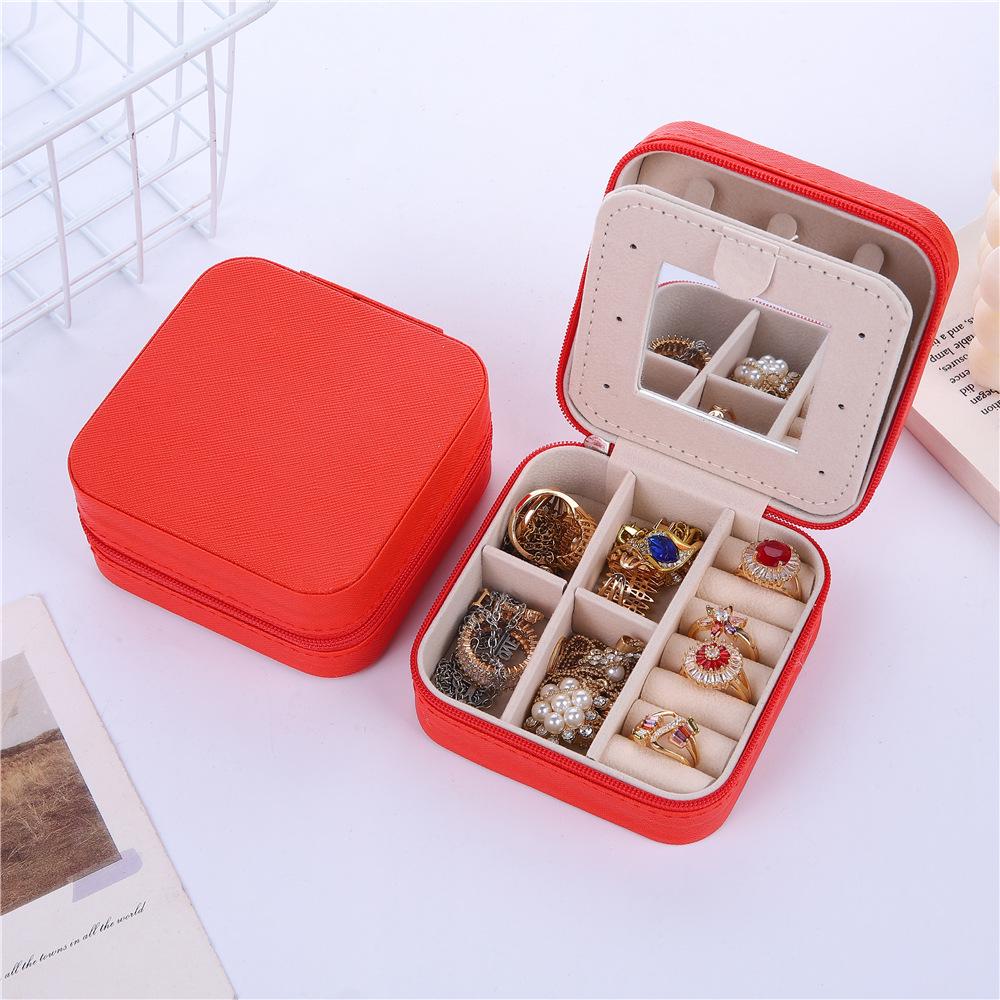 Compact Zippered Jewelry Box with Mirror – Stylish Travel Case for Rings, Earrings, and Accessories