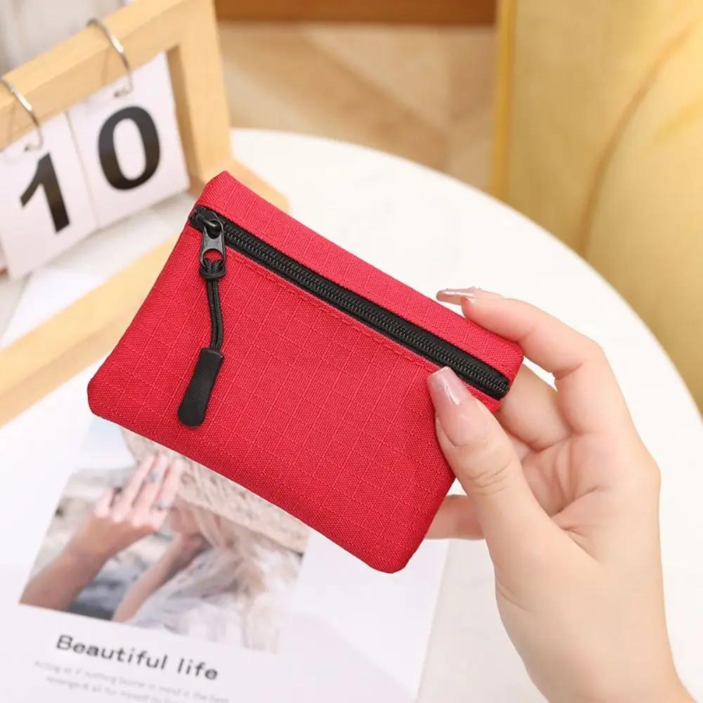 Canvas Mini Coin Purse Simple Zipper Kid Storage Pouch Money Pocket Solid Color Coin Key Bag Women Men