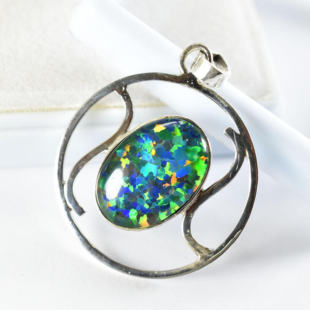 Natural Opal Pendant Multicolor Oval Cut 42 ct 925 Sterling Silver October Birthday Birthstone