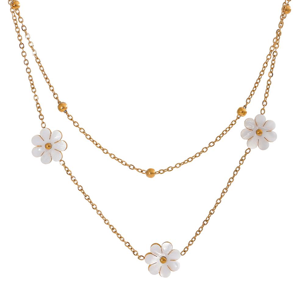 Yhpup Summer Imitation Shell Flower Double Layer Chain Necklace Anklet for Women Trendy Plant Charm Jewelry Bijoux Gift