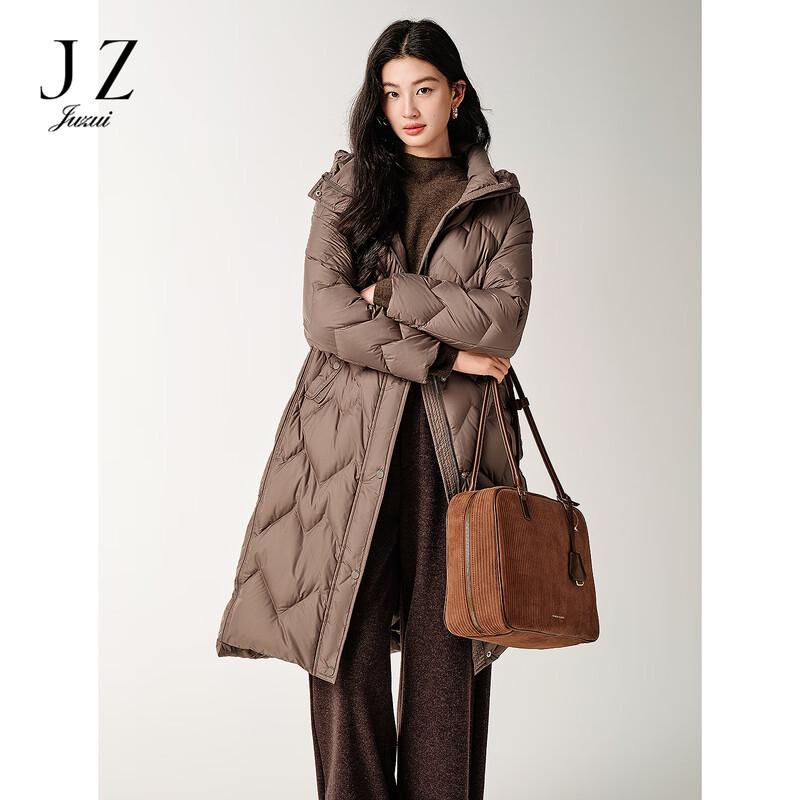 

JUZUI Women s Maillard Hooded Waist-Cinching Goose Down Jacket XL