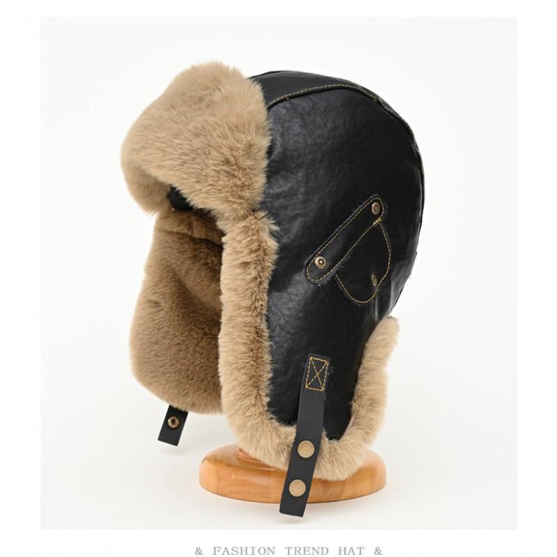 Vintage Faux Leather Aviator Hat Men Women Winter Warm Thick Lined Riding Skiing Ear Protection Cap
