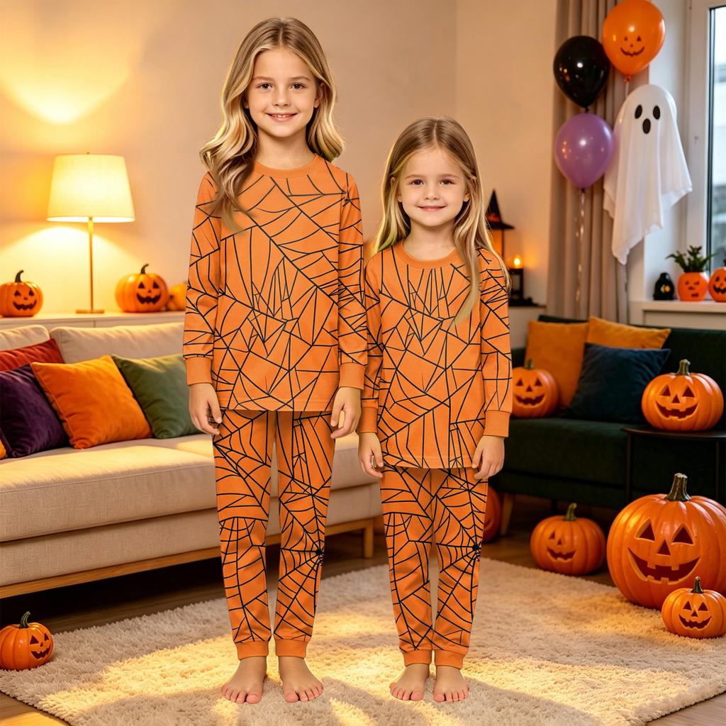 Family Matching Halloween Print Loungewear Set Long Sleeve Top and Pants for Parent and Child