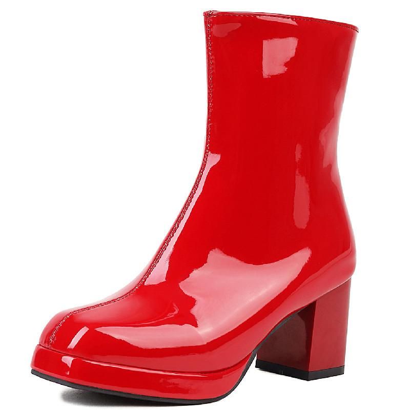 

Элегантные ботильоны женские зимние туфли 2024 блочный каблук красный черный белый зеленый короткие туфли ботинки для девочек большой размер 48 40 красный