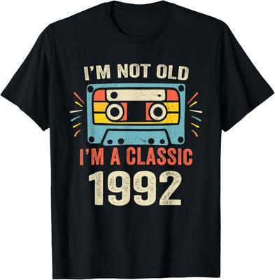 33rd Birthday 33 Years Old Vintage Cassette I'm Classic 1992 T-Shirt Mens Clothing Print On Demand Streetwear Ropa Hombre