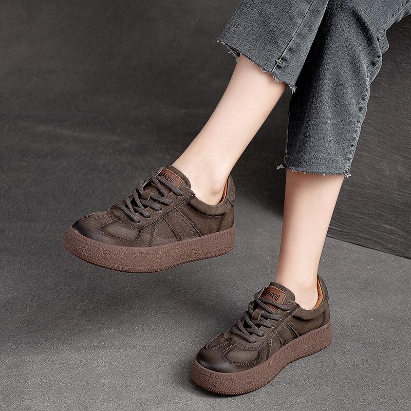 Fashion GKTINOO 2025 Autumn New Retro Lace-up Flat Platform Shoes Genuine Leather Sneakers Thick Soled Round Toe Casual Women's Shoes