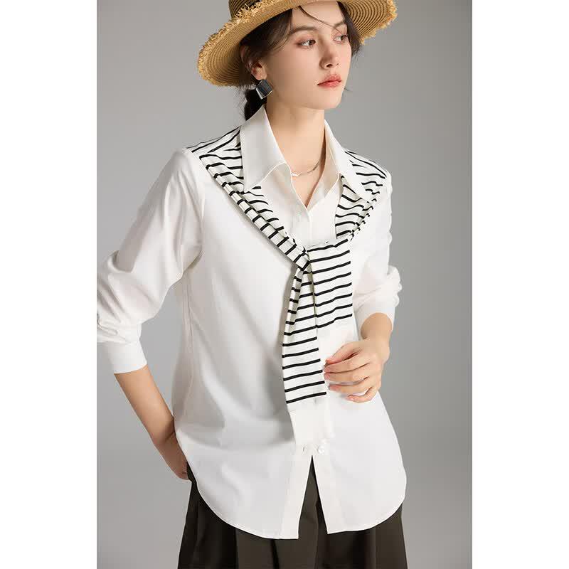 Women's Classic Striped Shawl Faux Two-Piece Shirt