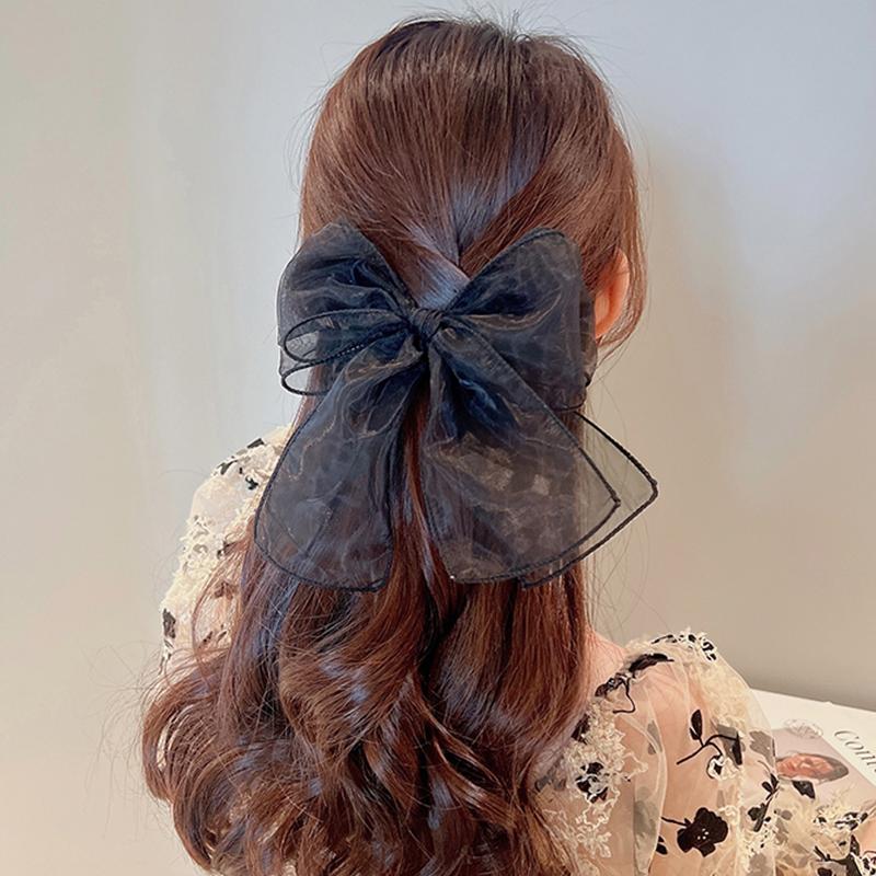 Lystrfac  New Black White Yarn Bow Hair Clip for Women Girls Spring Clip Back Head Hairpin Fashion Hair Accessories