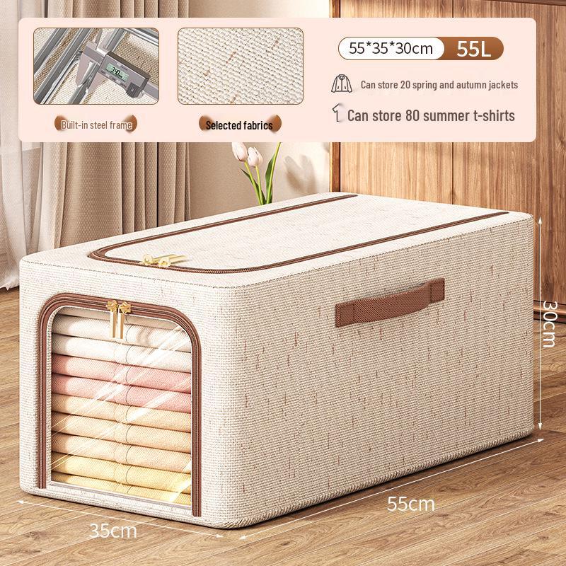 Tianshan Cotton & Linen Zipper Storage Box with Lid for Clothes & Toys