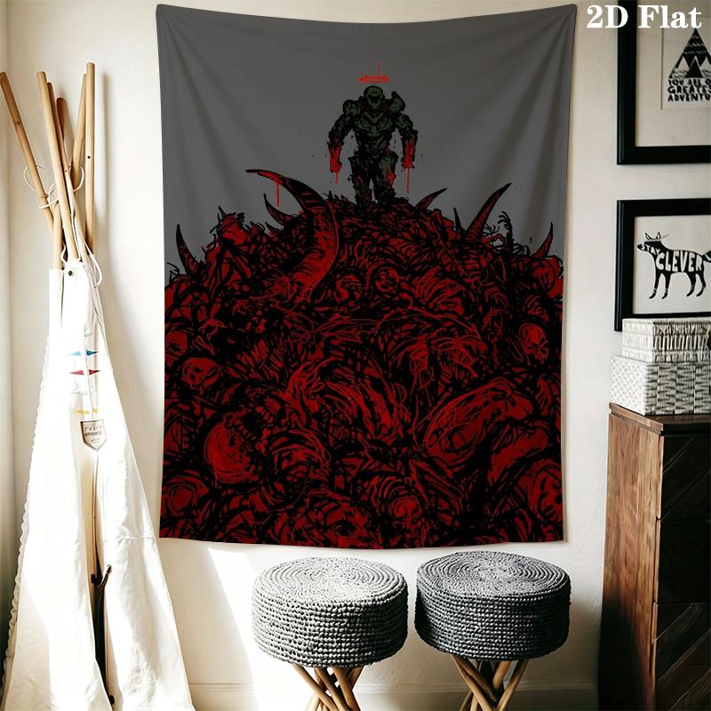 DOOM The Dark Ages Wall Tapestry Aesthetic Wall Hanging Printed Fabric Blanket Decorative Tapestries for Bedroom Living Room Home Decor