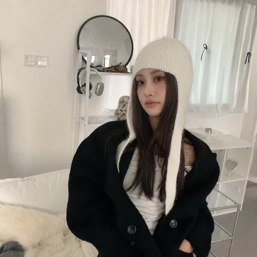 Solid Color Knit Earflap Hat Windproof Korean Style Bonnet Warm Skull Cap  Skiing Trip