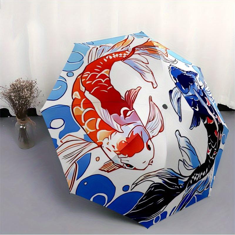 1pc Koi Fish Yin Yang Automatic Opening/closing umbrella, Reinforced 8-Rib Construction, Compact Travel Umbrella yy250808151