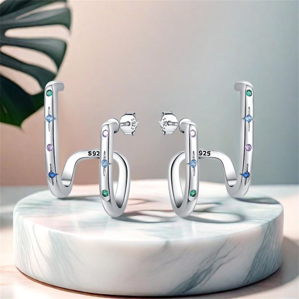 925 Silver Starry Sky Double layer Earrings Jewelry Versatile Hoop Earrings For Women Jewelry Fine Birthday Party Gifts