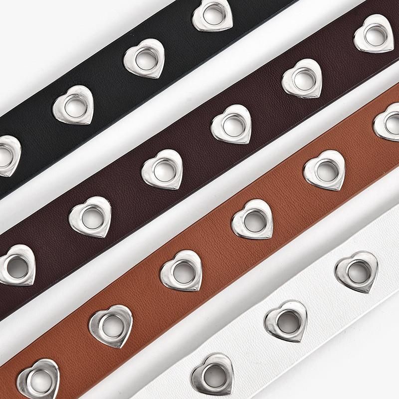 Fashionable Design Heart Decorative Womens Jeans Belt Made Of Faux Leather With Eyelet Details In Elegant Options Color