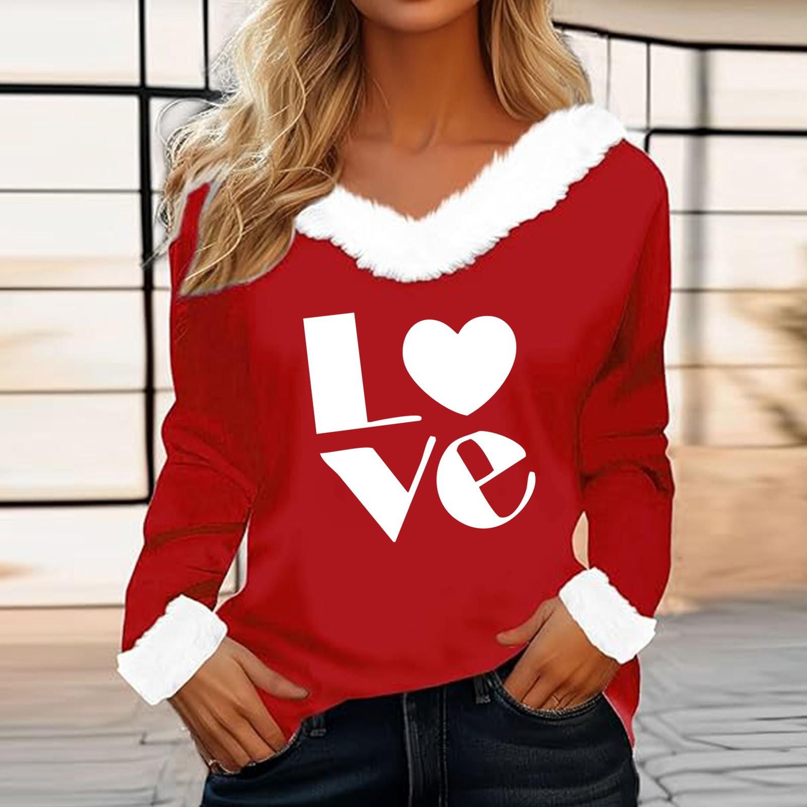 

Женская футболка с принтом ко Дню святого Валентина, рубашка с длинными рукавами, шерстяной воротник, топ с V-образным вырезом и надписью «Любитель вечеринок» XL арбуз красный