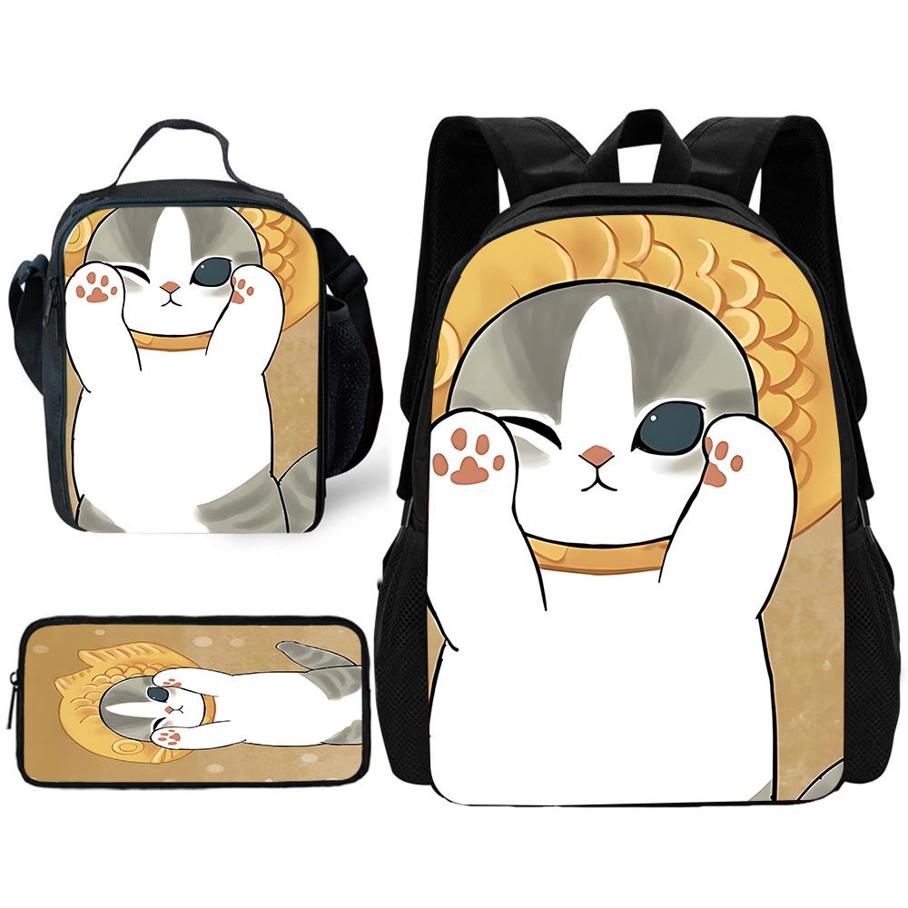 Child School Funny Cat M-mofusands-Backpack with Lunch Bags ,Pencil Bags ,School Bags for Boys Girls Best Gift