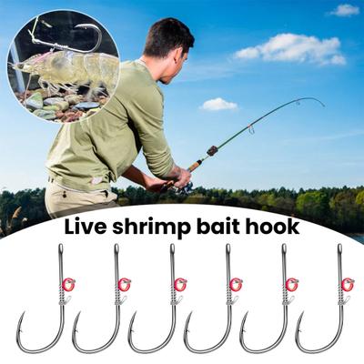 6/12Pcs Live Shrimp Fixing Hook Heavy Duty Carbon Steel Barbed Fishhook with Hole Freshwater Saltwater Fishing Hook Fishing Accessories