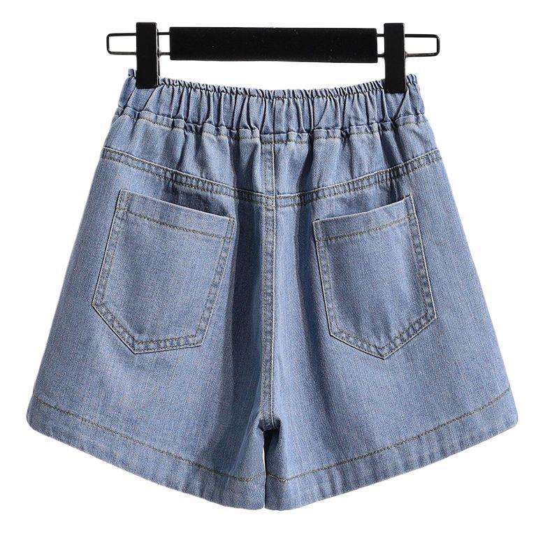 High-Waisted Loose Denim Shorts for Plus-Size Women - Summer Trendy Wide-Leg Elastic Waist 