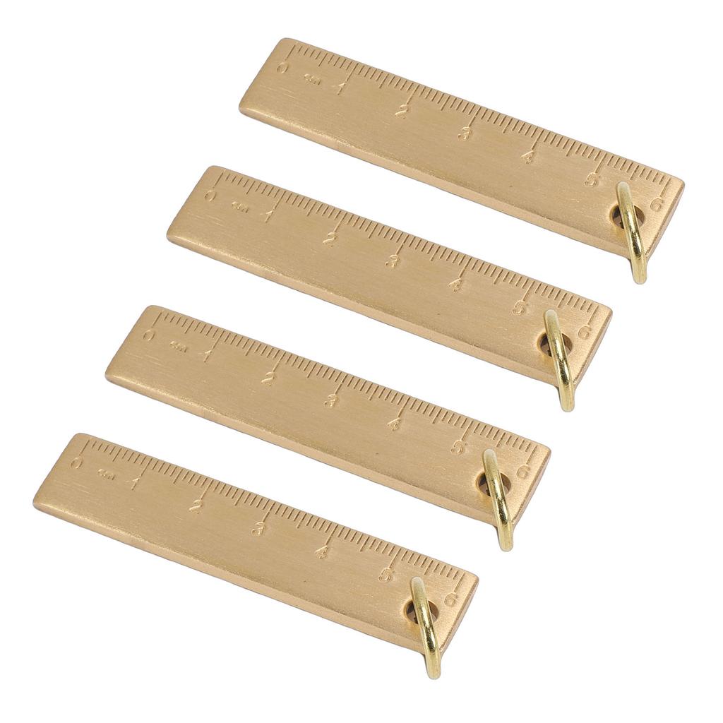 4PCS 6cm Small Ruler 3mm Thickened Brass Straight Ruler Keychain for Measurement and Decoration