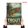 2D Flat, Fun and Inspiring Quotes, Retro Rectangular Iron Metal Wall Art- Trout Jumping Pattern, Retro Design, Country Home and