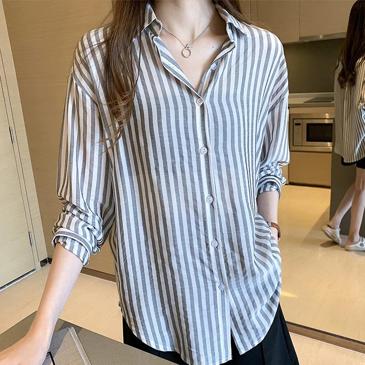 

Модная женская блузка, рубашка в вертикальную полоску для женщин, повседневный свободный элегантный топ 3XL серый